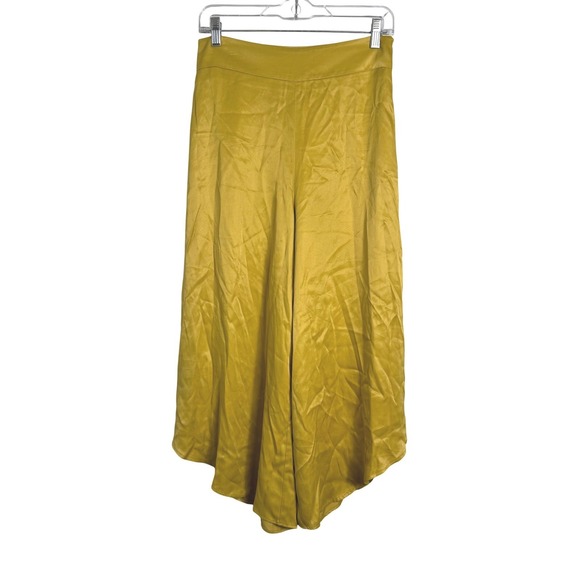 Zara Wide Leg Cropped Pants Culottes Gold Satin Flowy Asymmetric Hem Women's M - Picture 1 of 6